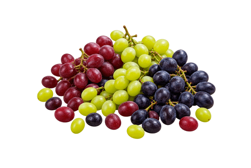 Uvas frescas Frutas Torres: racimos de uva roja, blanca y negra sin pepitas.